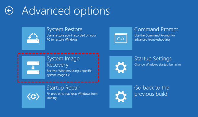 återställ Microsoft Windows systemavbildning till den senaste enheten