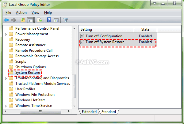 Turn Off System Restore Group Policy