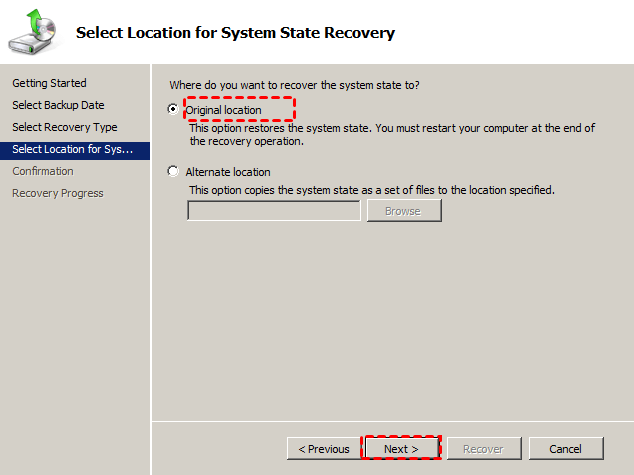 où se trouve vraiment la restauration du système sur le serveur 2008