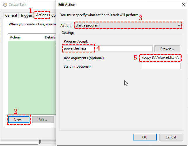 Create Task Actions