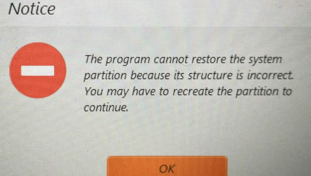 The Program Cannot Restore the System Partition