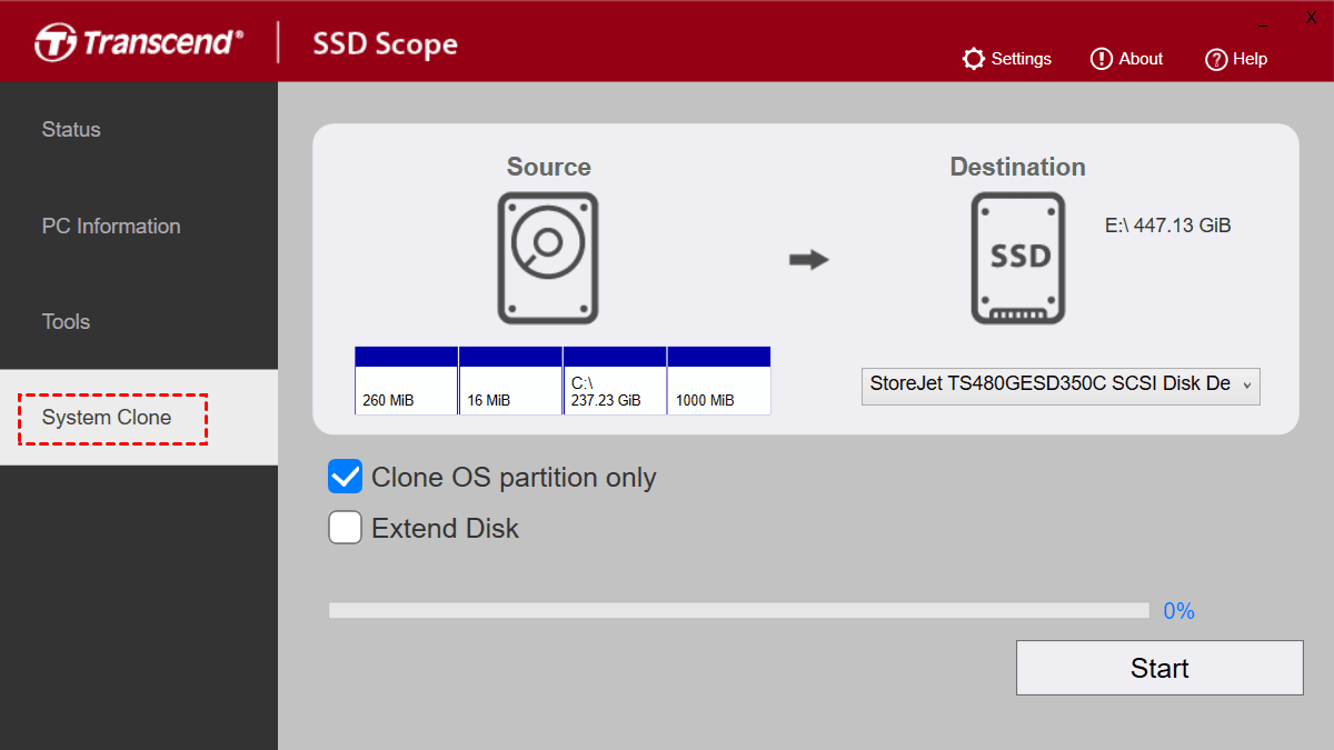 Transcend SSD Scope System Clone