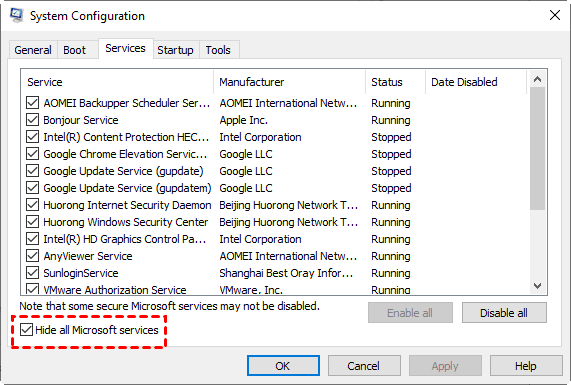 Hide All Microsoft Services 