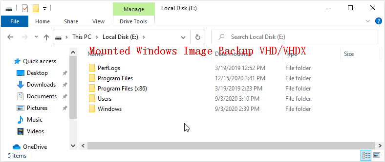 Mounted Windows Image Backup VHD or VHDX