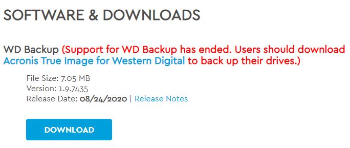 WD Backup Support Has Ended