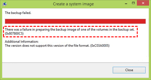 Windows 10 Backup Failed Error 0x807800C5
