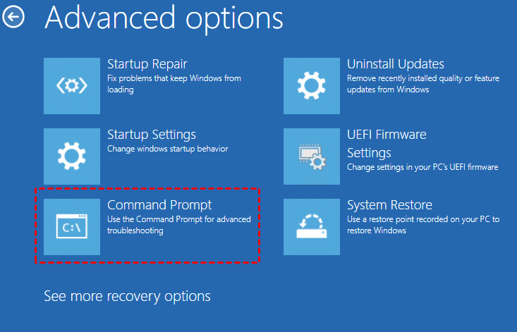 Command Prompt in Advanced Options