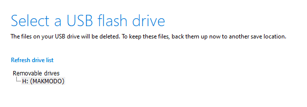 Select a USB Flash Drive