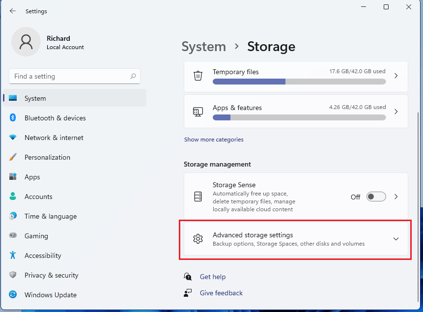 Advanced Storage Settings