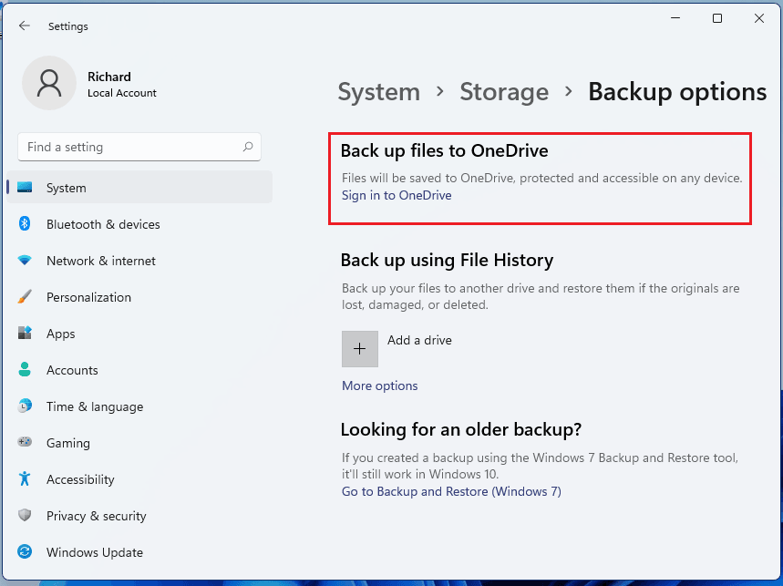 Backup Files to OneDrive