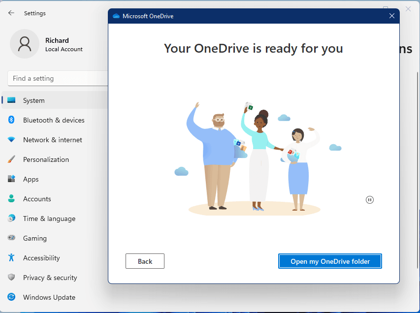 「OneDriveフォルダを開く」をクリック