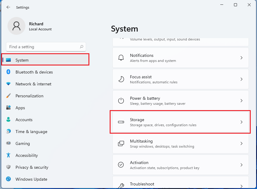 Windows 11 System Storage