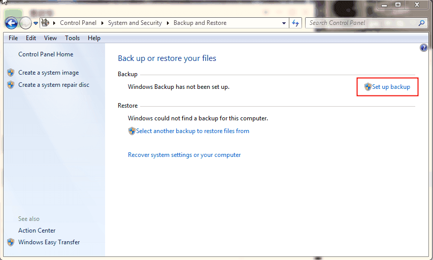 Windows 7 Set Up Backup