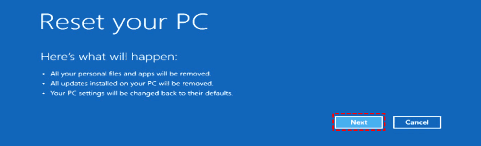Windows 8 System Reset Next