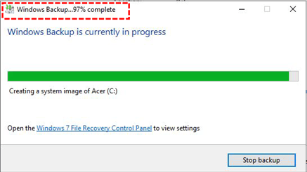 Windows Backup Freezes at 97%