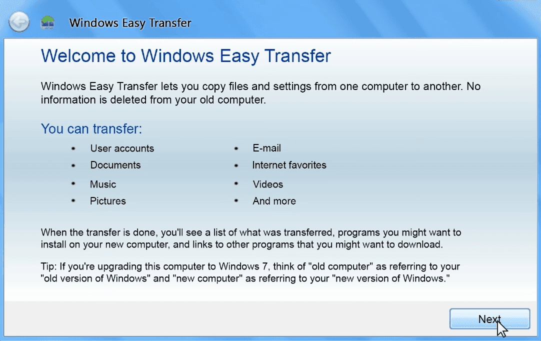 Windows Εύκολη μεταφορά