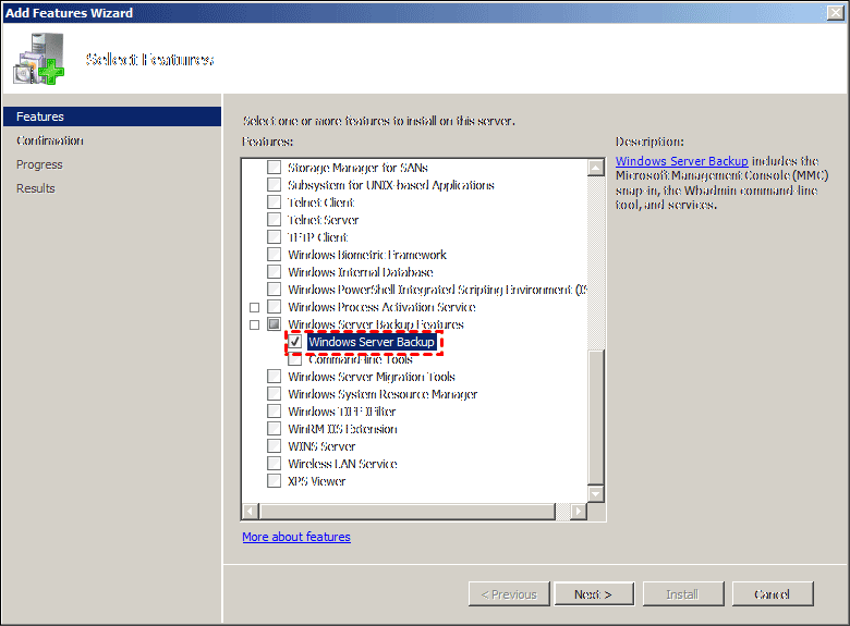Install Windows Server Backup
