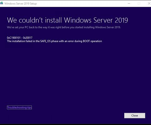 Windows Server 2019 Installation Has Failed