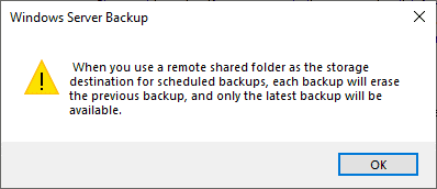 Windows Server Backup Warning