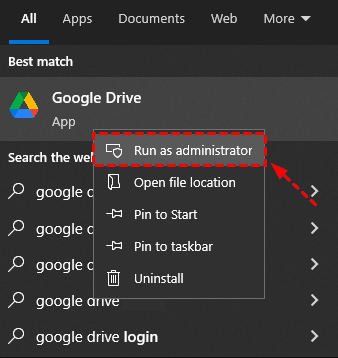 Run Google Drive as Administrator 