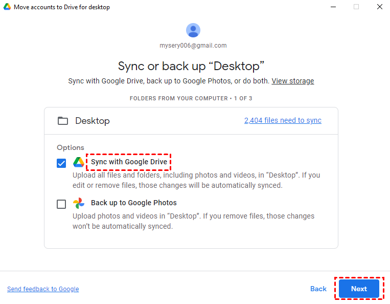 Sync or Backup to Google Drive or Photos