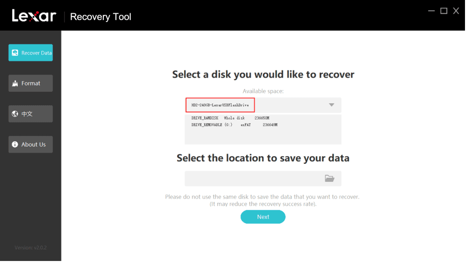 Select Disk to Recover