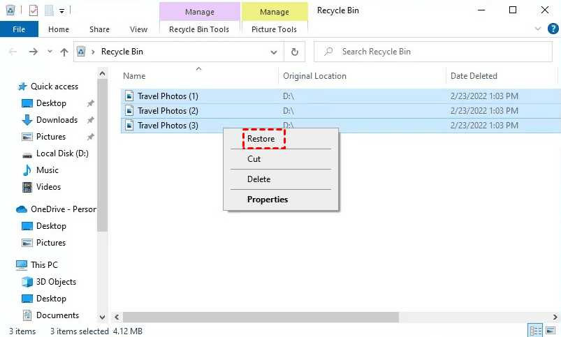 Restore Missing Files from Recycle Bin