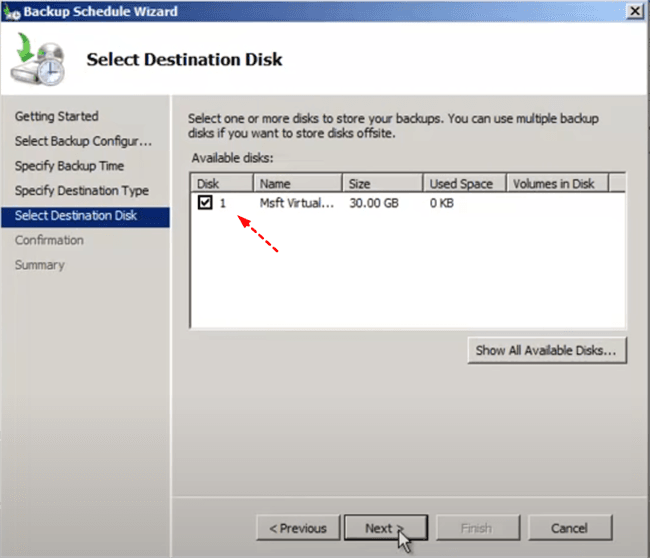 Add and Select Backup Disk