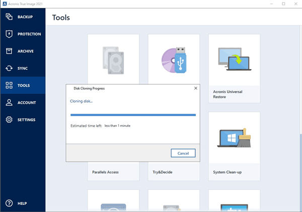 Acronis True Image Stuck on Less Than 1 Minute