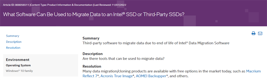 Intel SSD Data Migration Software Ends