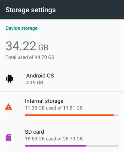 Storage Settings SD Card