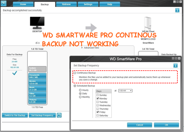 WD SmartWare Pro Continuous Backup Not Working