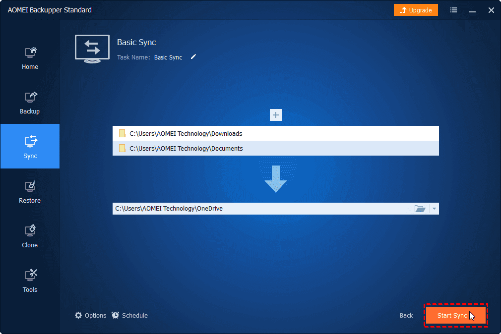 Start Sync to Onedrive
