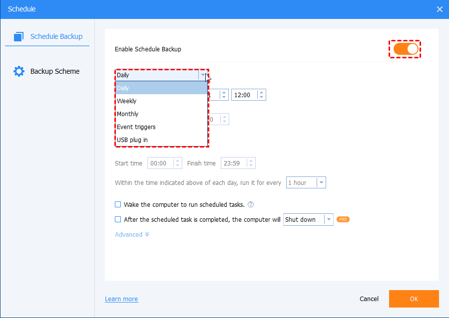 Schedule Settings General