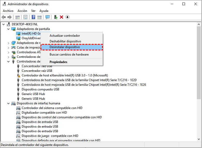 Uninstall Displayed Adapter