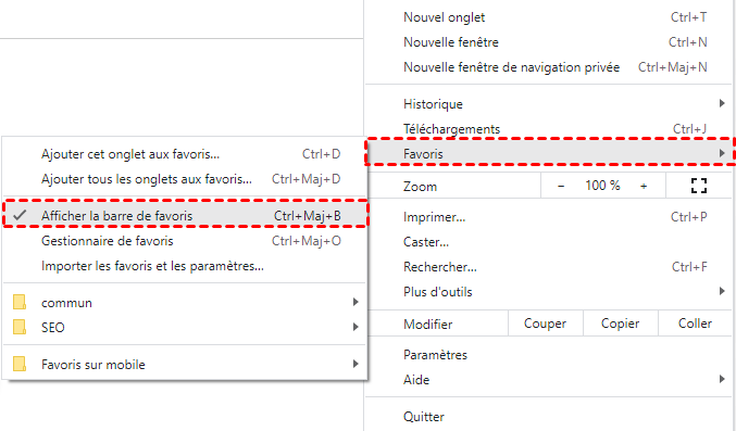 Afficher la barre des favoris