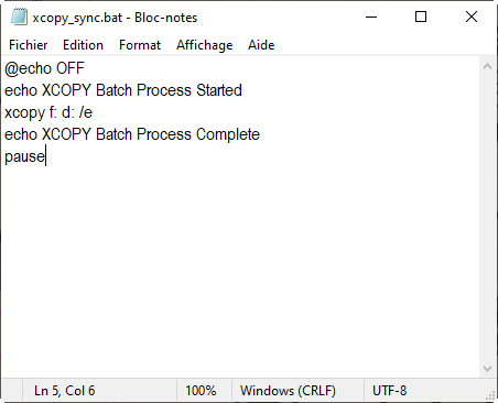 xcopy fichier batch