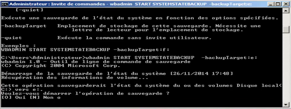 wbadmin start systemstatebackup -backuptarget:X: