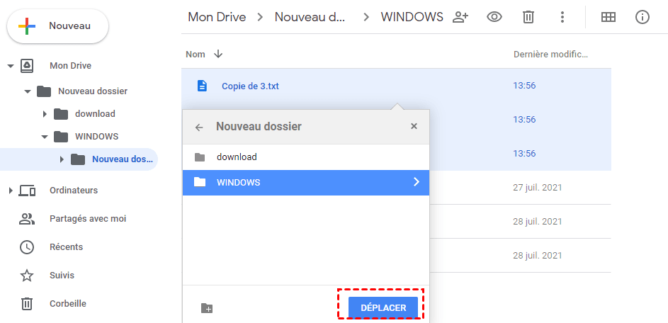 Déplacer fichier Google Drive