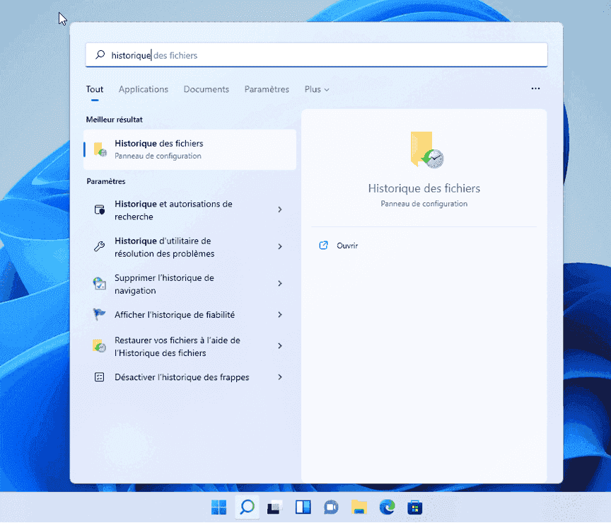 Rechercher l'historique des fichiers dans Windows 11