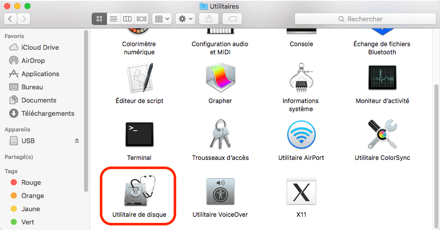 Mac ouvrir Utilitaire de disque