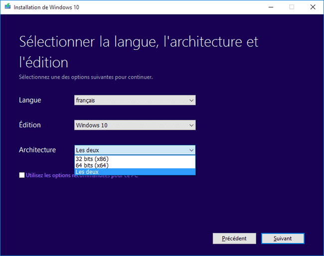 sélectionnez Windows10