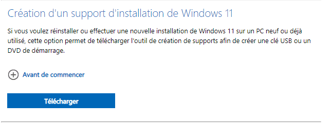 création de support d'installation Windows 11