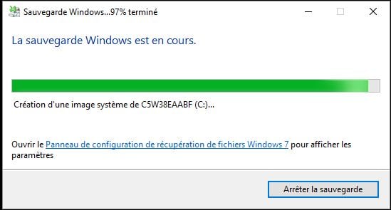 Sauvegarde Windows bloqué à 97%