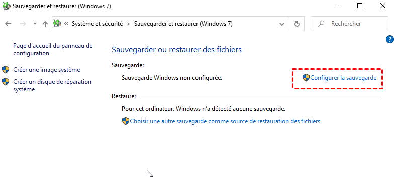 Configurer la sauvegarde Windows 10