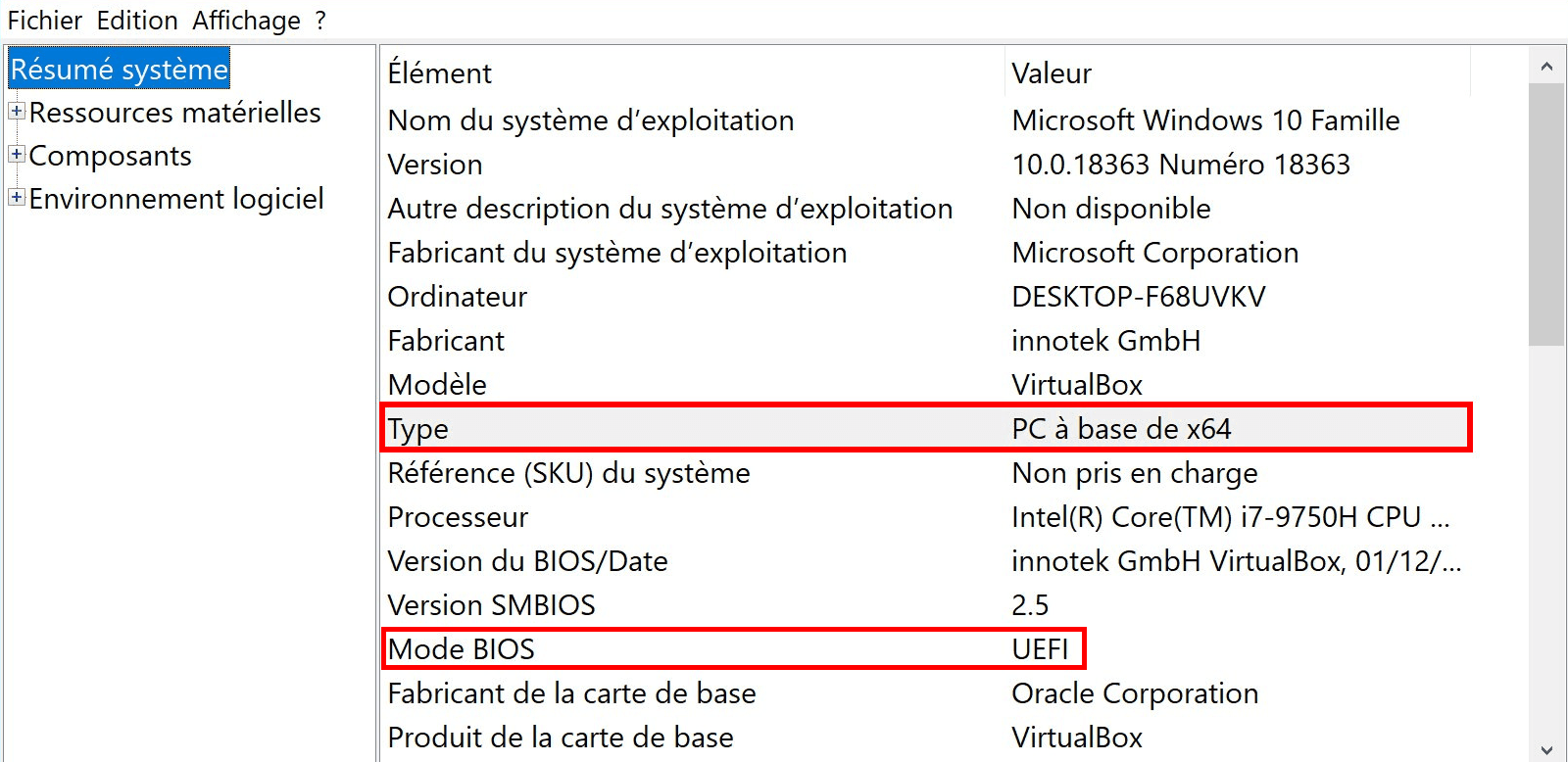 Informations système