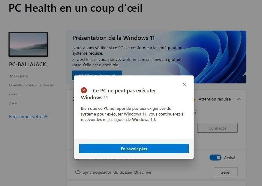 Ce PC ne peut pas exécuter Windows 11