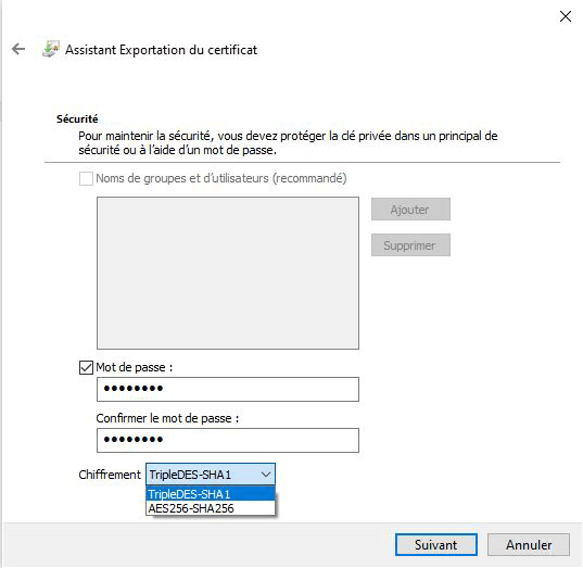 Assistant Exportation du certificat