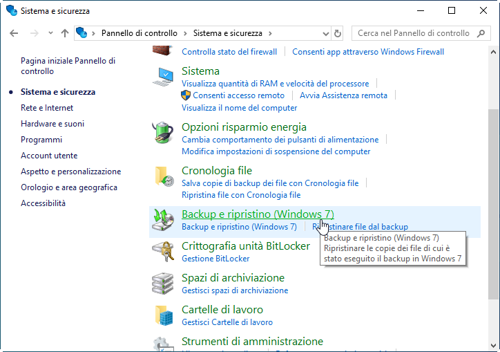 Backup e ripristino (Windows 7)