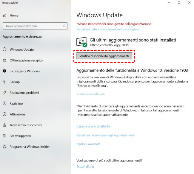 Verifica l'aggiornamento di Windows 11